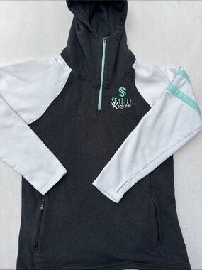 NHL Seattle Kraken Charcoal Black & White Hooded Half-Zip Sweatshirt XL